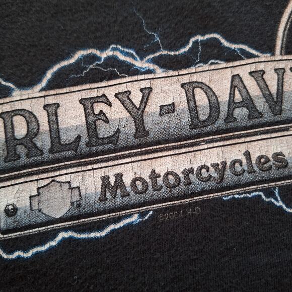 Harley Davidson y2k 2000s vintage double sided graphic tee Lightning chrome XL - Picture 4 of 6